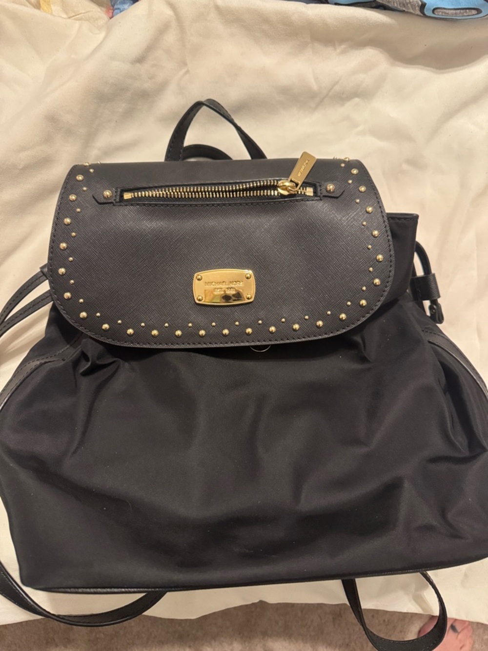 Michael Kors Black Nylon Backpack with Gold Studs